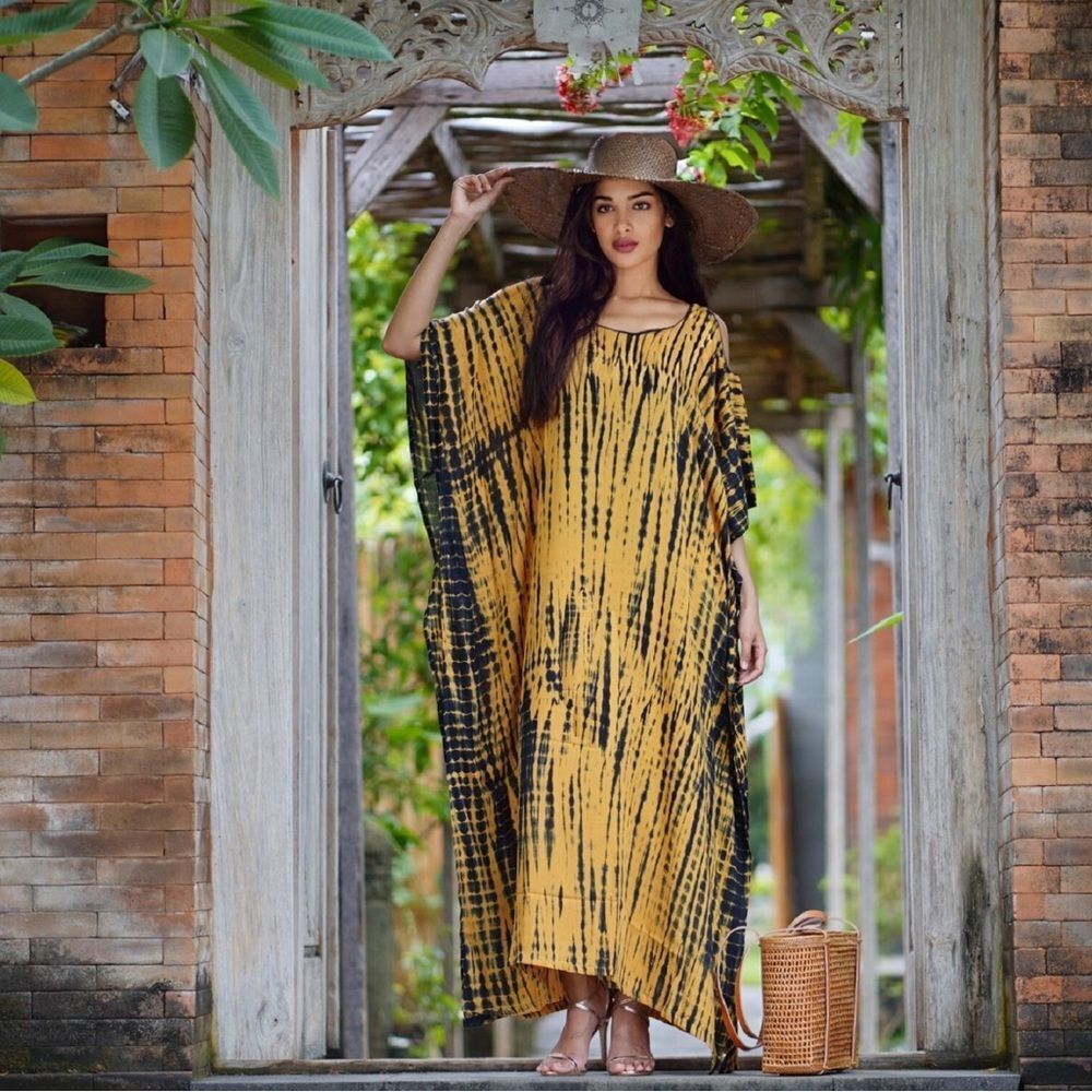 Nyโ& Co boho yellow printed kaftan tunic dress